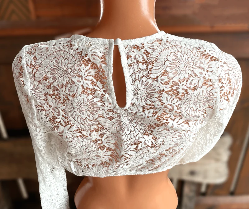 Dirndlbluse Krüger Collections, hochgeschlossen, langarm, Raffaella, ecru