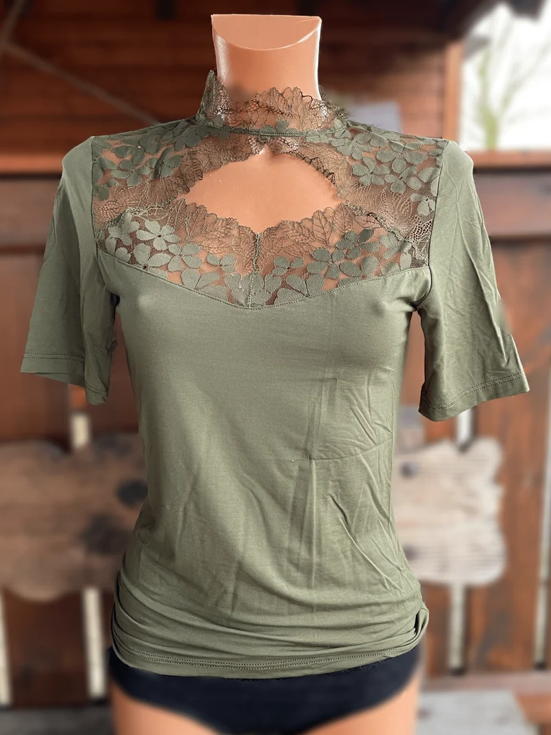 Trachtenbluse, Modal Shirt, Nina von C., moosgrün, hochgeschlossen