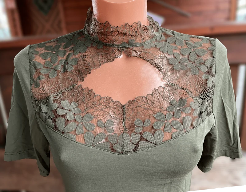 Trachtenbluse, Modal Shirt, Nina von C., moosgrün, hochgeschlossen