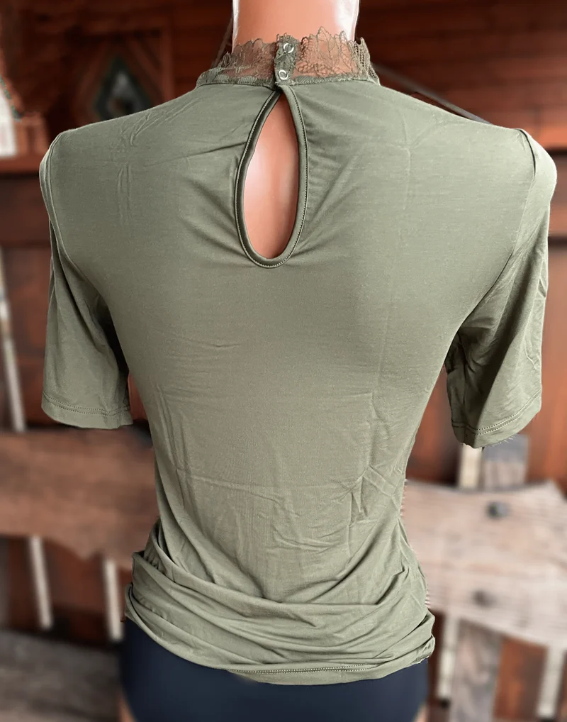 Trachtenbluse, Modal Shirt, Nina von C., moosgrün, hochgeschlossen