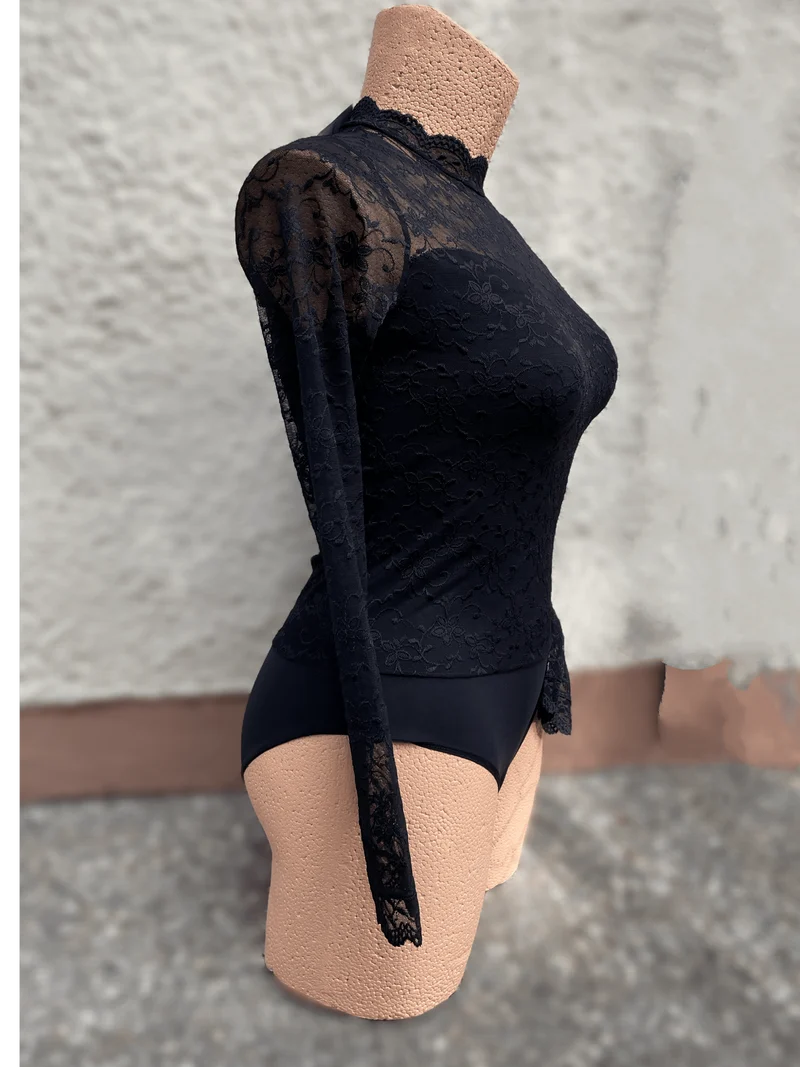 Trachtenbluse, Body Blusenbody, schwarz, Nina von C., hochgeschlossen
