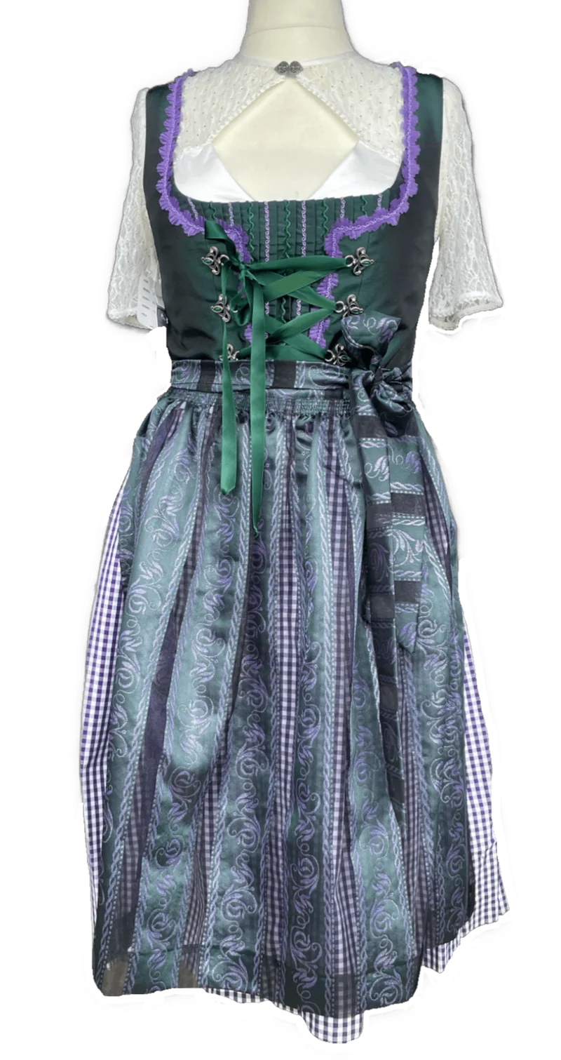 Dirndl Hammerschmid, Midi 70 cm, lila grün, kariert