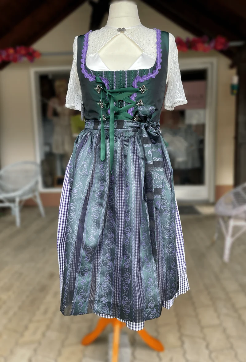 Dirndl Hammerschmid, Midi 70 cm, lila grün, kariert