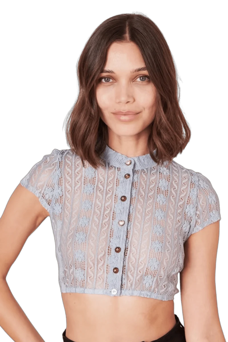 Dirndlbluse Krüger Madl, Lavina, hell blau, hochgeschlossen