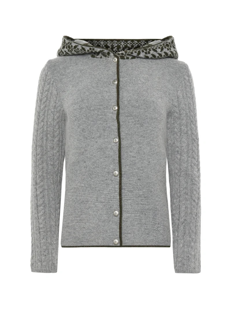 Strickjacke mit Kapuze und Zopfmuster am Arm