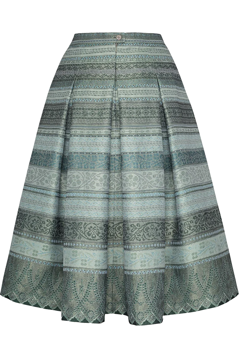 Trachtenrock Midilänge mit gestreiftem Jacquardmuster - salbei
