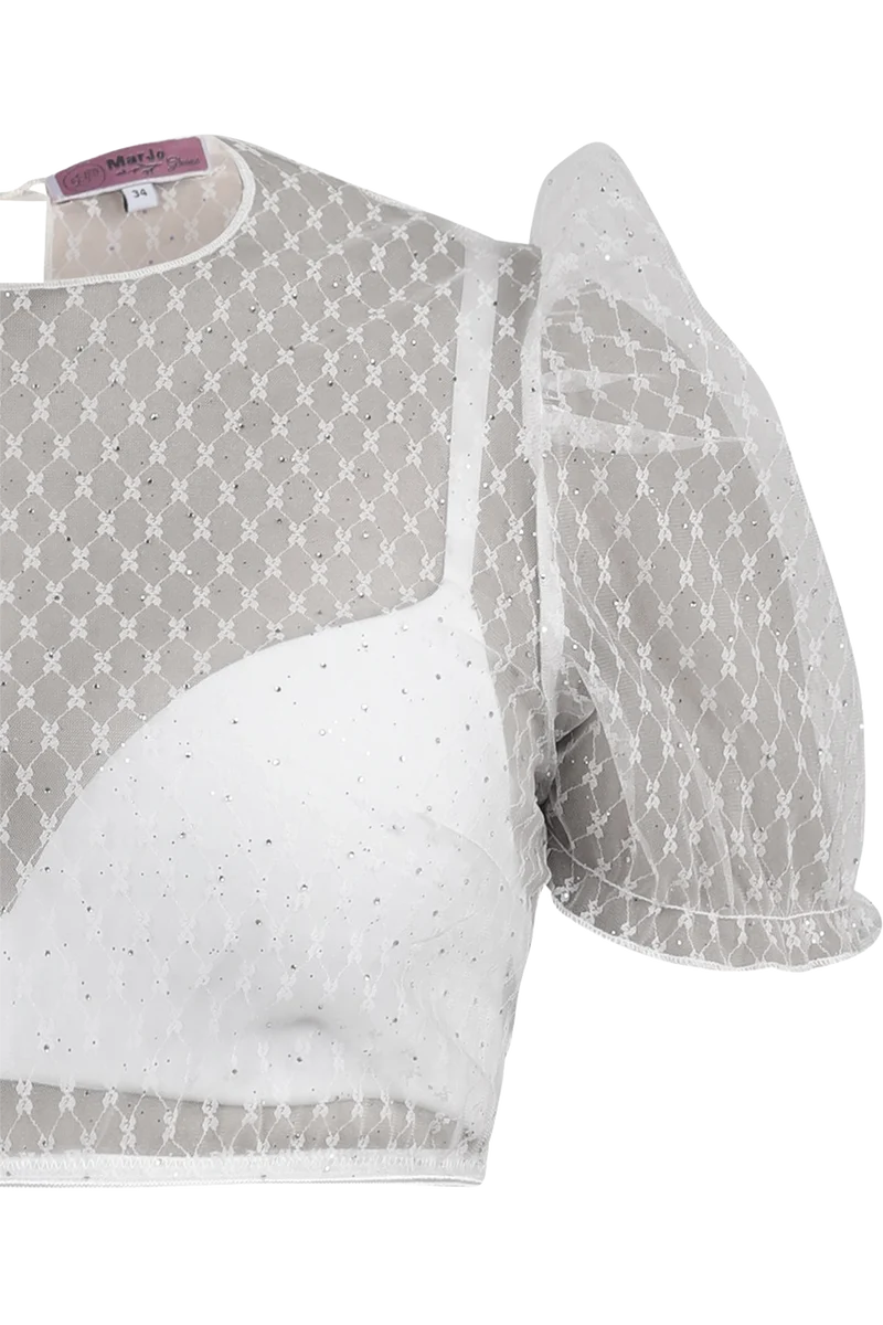 Dirndlbluse aus elastischem Tüll mit Glitzersteinchen - offwhite