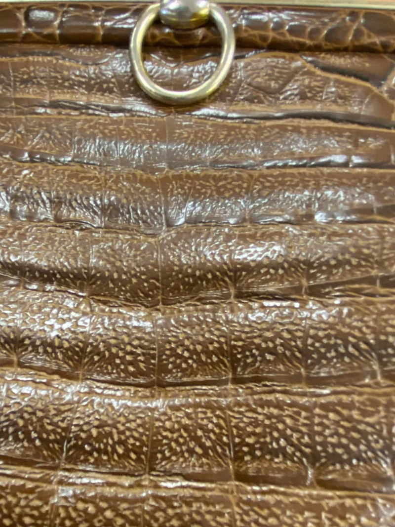 Vintage Handtasche Braun mit Kroko-/Reptilleder-Struktur
