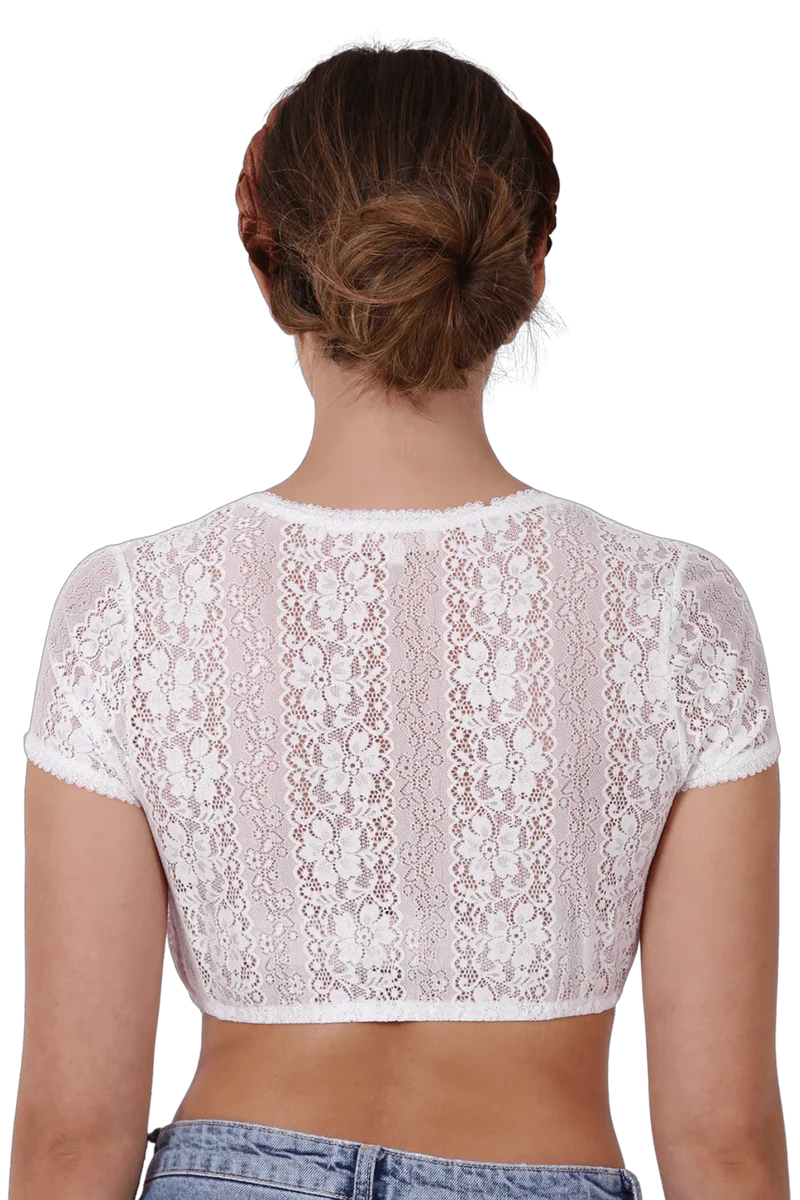 Dirndlbluse Krüger Collections, Nani, ecru, kurzarm, V-Ausschnitt