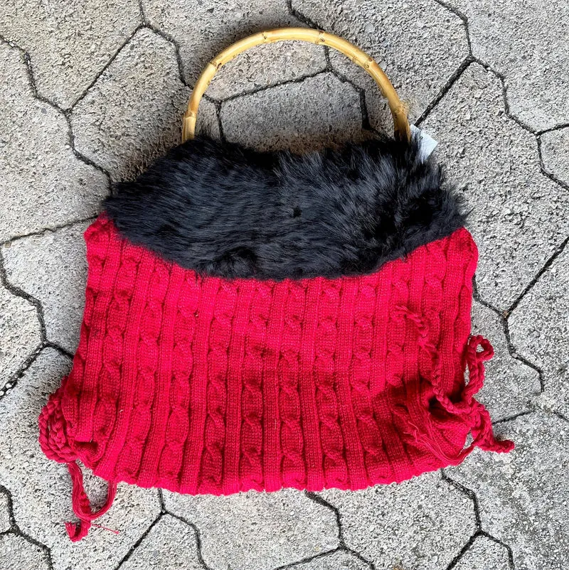 Tasche, Landhaus gestrickt, rot/Schwarz, Handtasche
