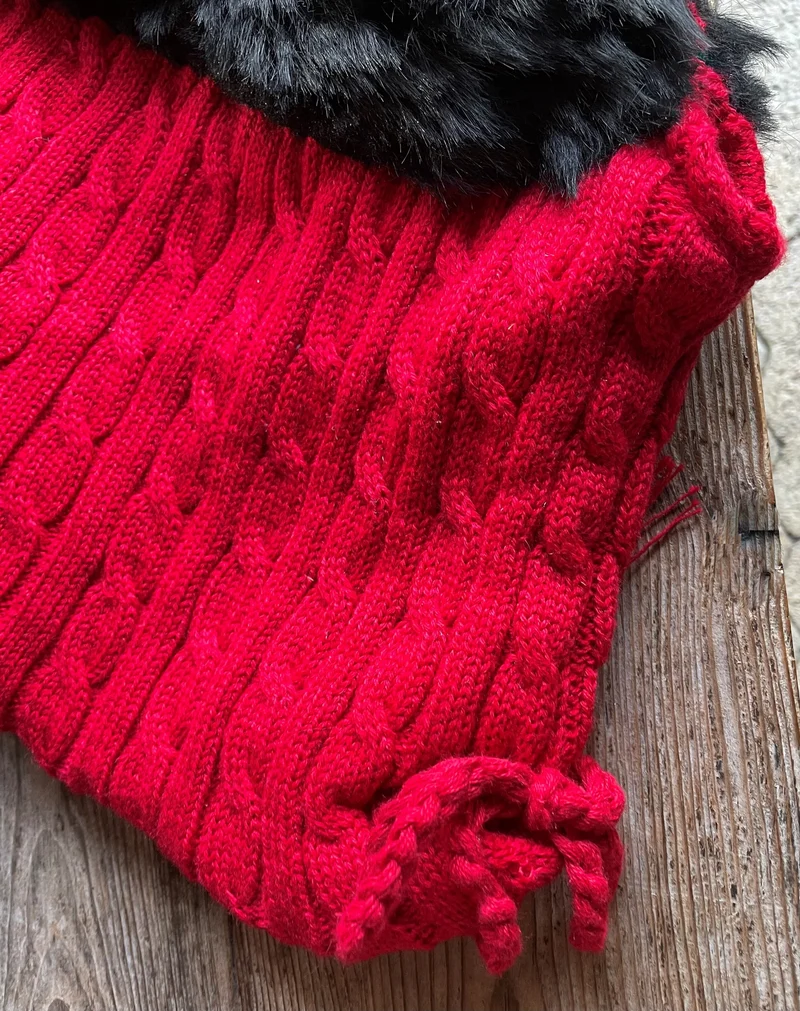 Tasche, Landhaus gestrickt, rot/Schwarz, Handtasche