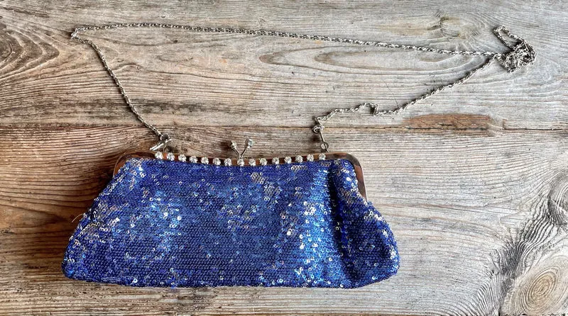 Handtasche, Tasche, Clutch Wende Pailletten blau