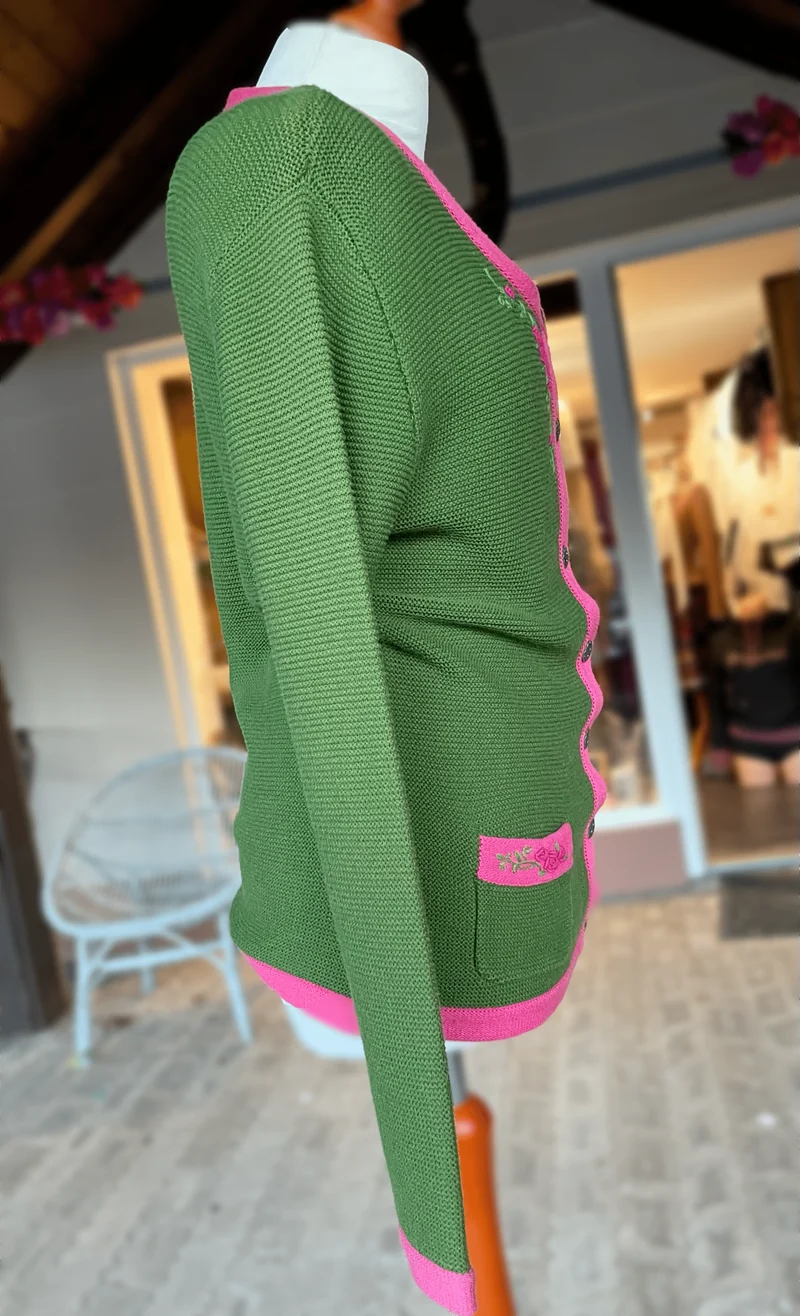 Trachten Jacke, Strickjacke Hammerschmid, grün/pink, Gr. 36/38