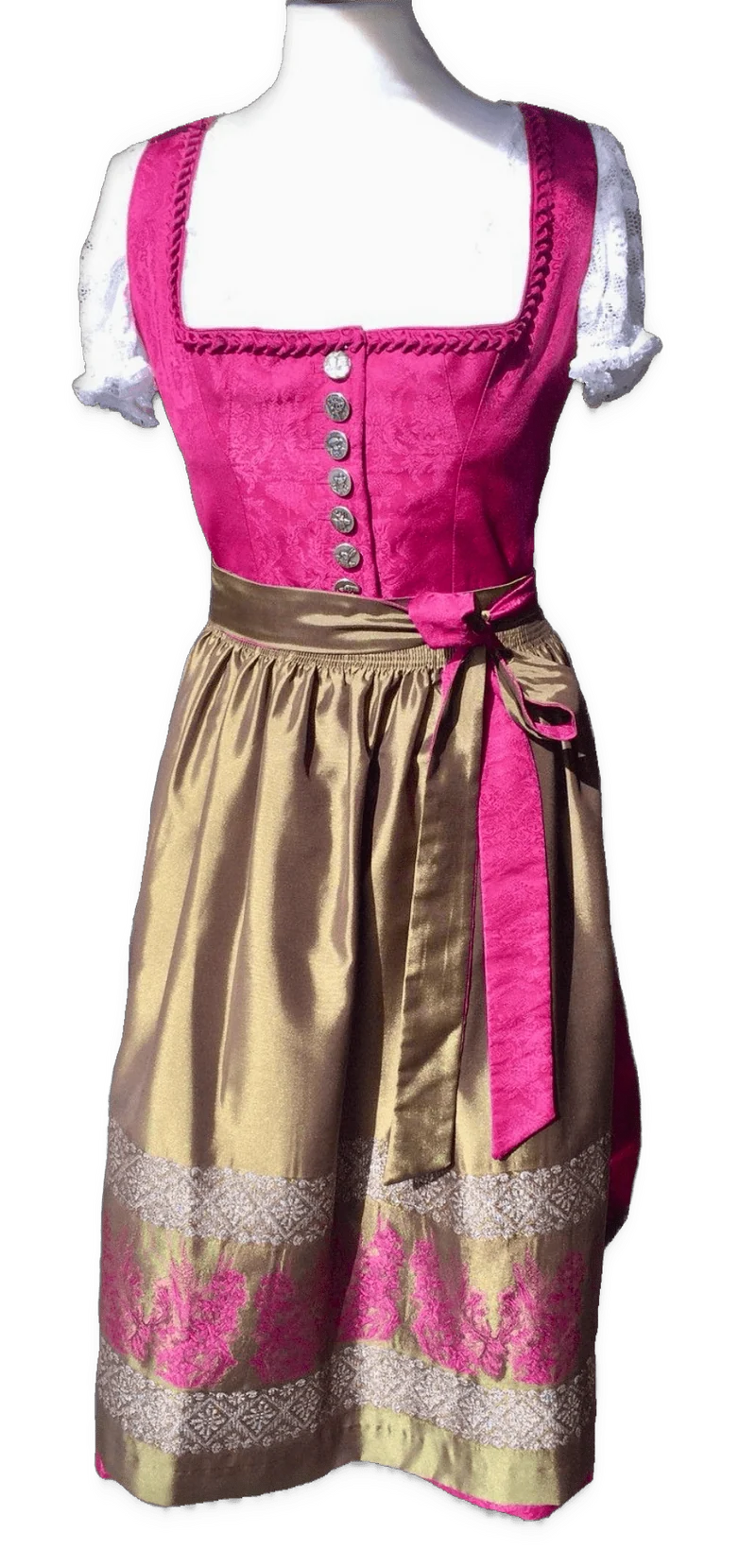 Dirndl Wenger, bordeaux, rot, grün, Midi 70 cm, Gr. 34