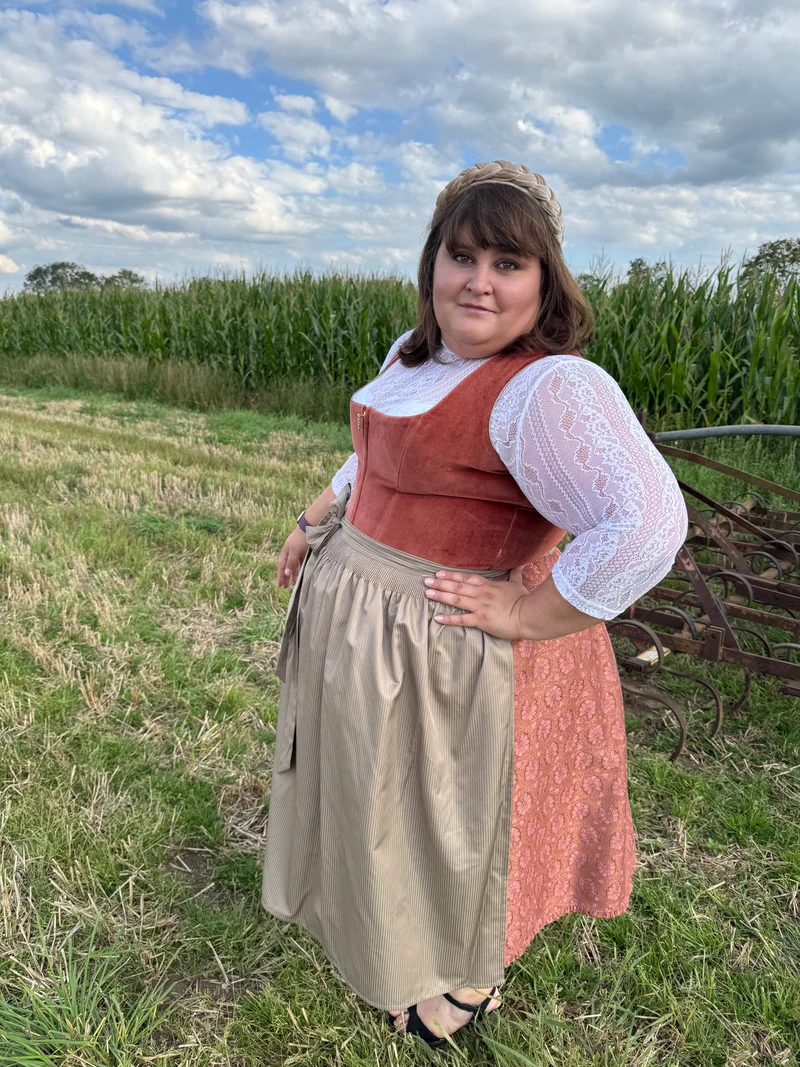 Dirndl Alpenfee, Jovana, Samt, rost ocker, 75 cm, große Größen