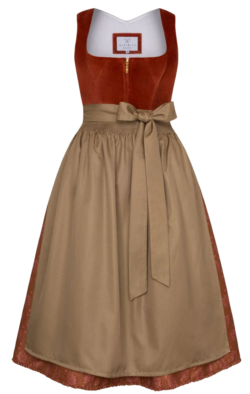 Dirndl Alpenfee, Jovana, Samt, rost ocker, 75 cm, große Größen