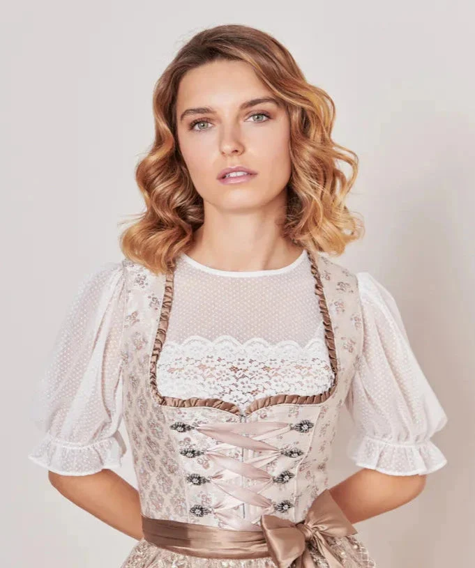 Dirndlbluse Krüger Madl, Keona, ecru, hochgeschlossen, Puffärmel