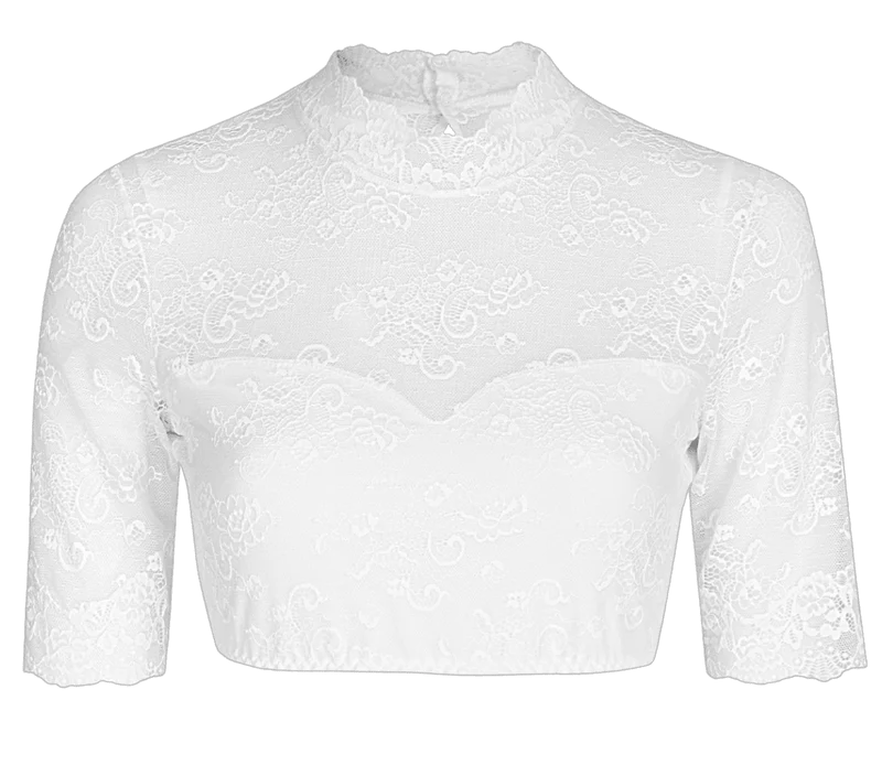 Dirndlbluse Nina von C., Marina, weiß, halbarm, hochgeschlossen, Blüten