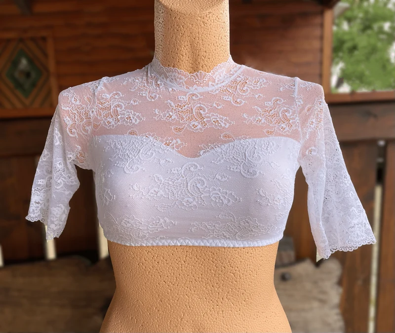 Dirndlbluse Nina von C., Marina, weiß, halbarm, hochgeschlossen, Blüten