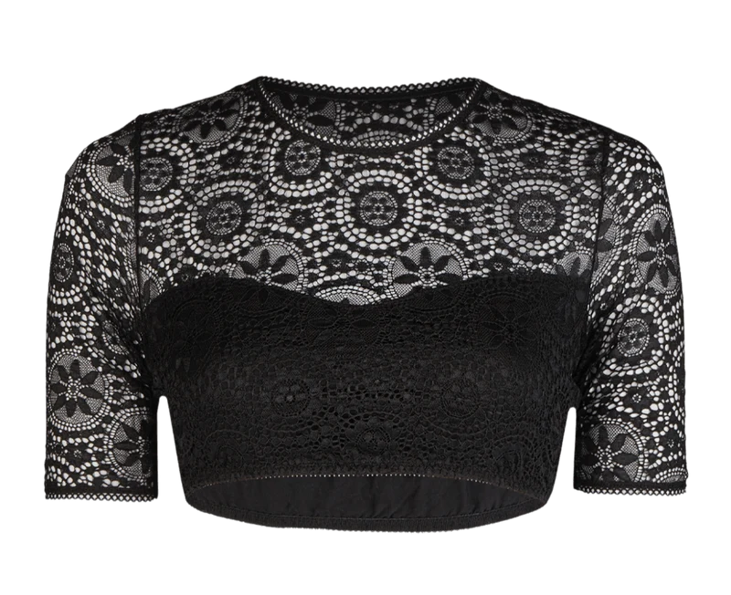 Dirndlbluse Nina von C., Miriam, schwarz, halbarm, hochgeschlossen, Blüten