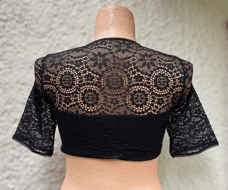 Dirndlbluse Nina von C., Miriam, schwarz, halbarm, hochgeschlossen, Blüten