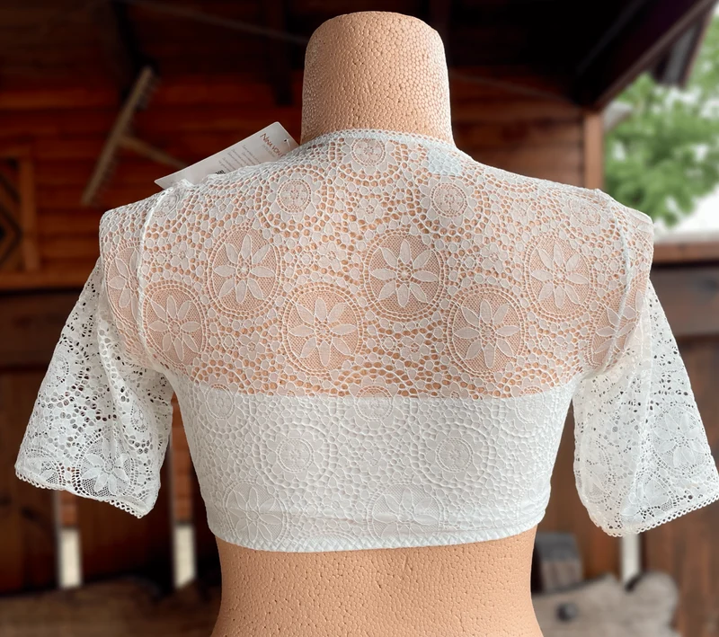Dirndlbluse Nina von C., Miriam, champagner, halbarm, hochgeschlossen, Blüten