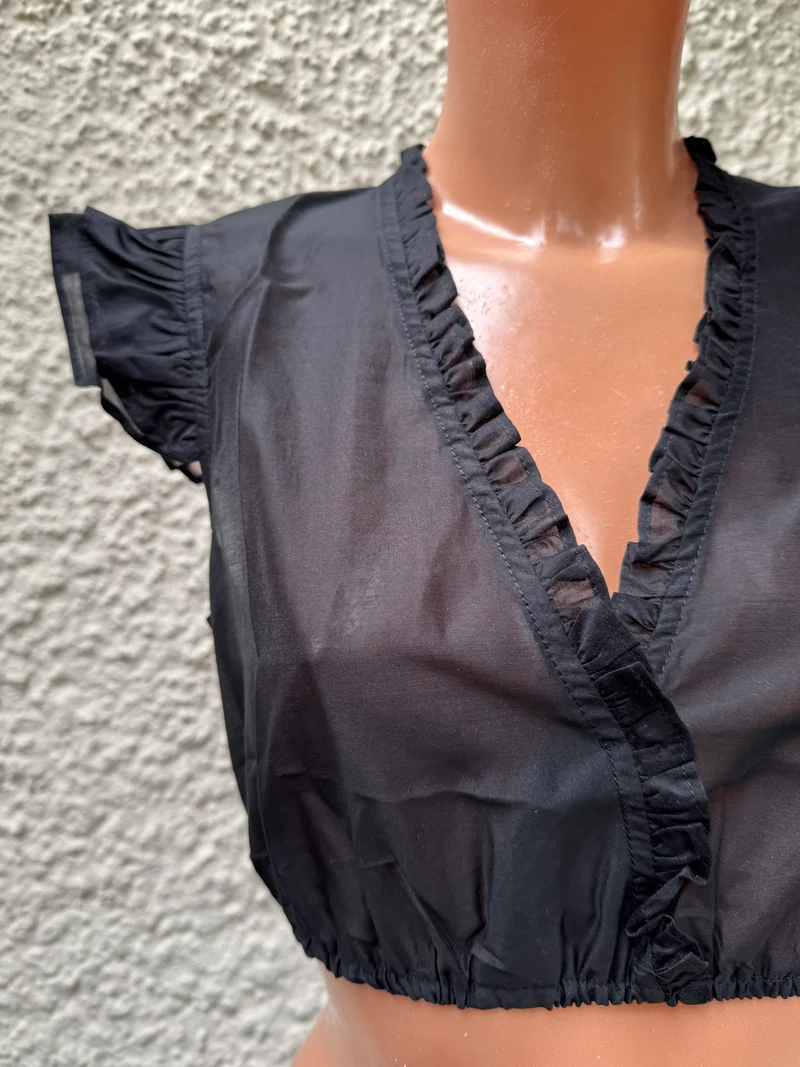 Dirndlbluse, Spieth & Wensky, schwarz, Fran Chiffon Flügelärmel