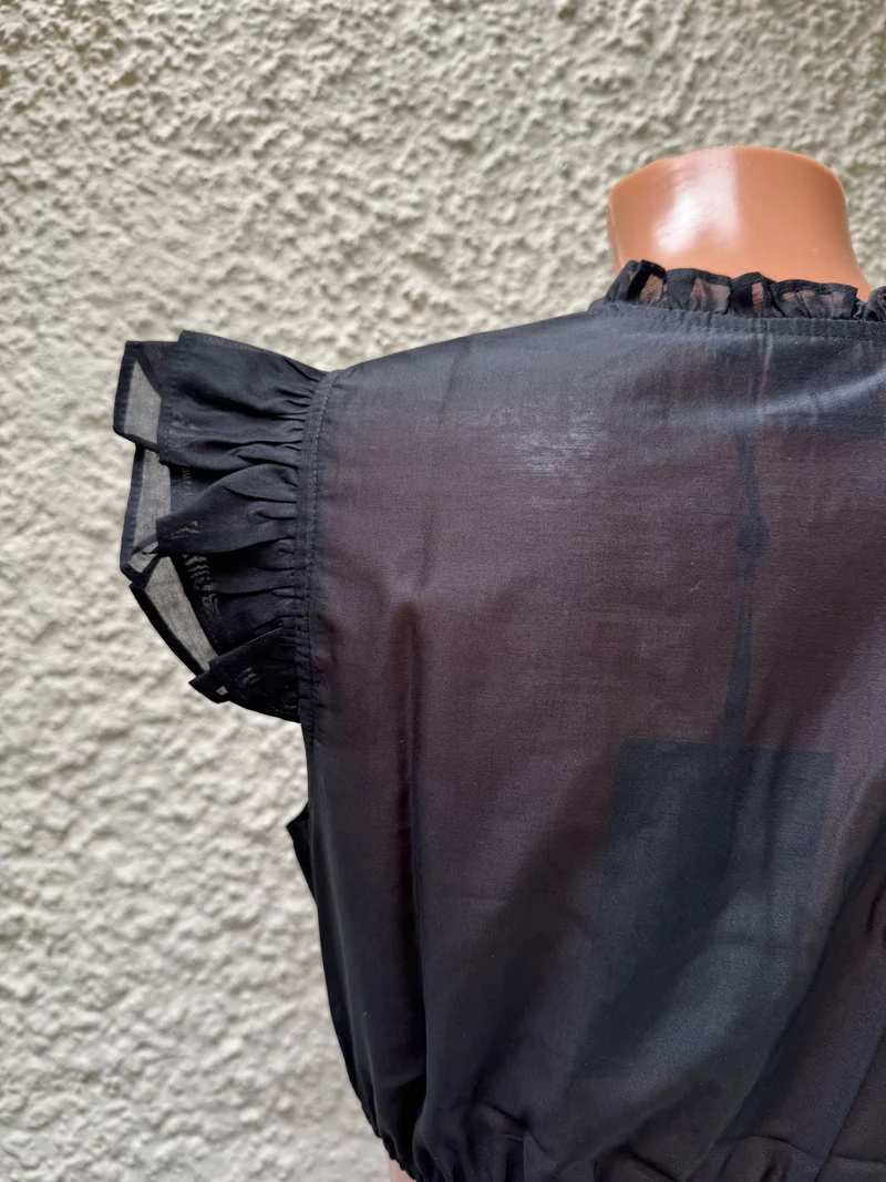 Dirndlbluse, Spieth & Wensky, schwarz, Fran Chiffon Flügelärmel