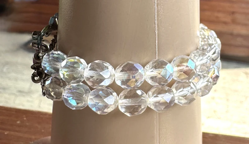Trachten Armband, weiß, Perlen, Steinchen, Blumen