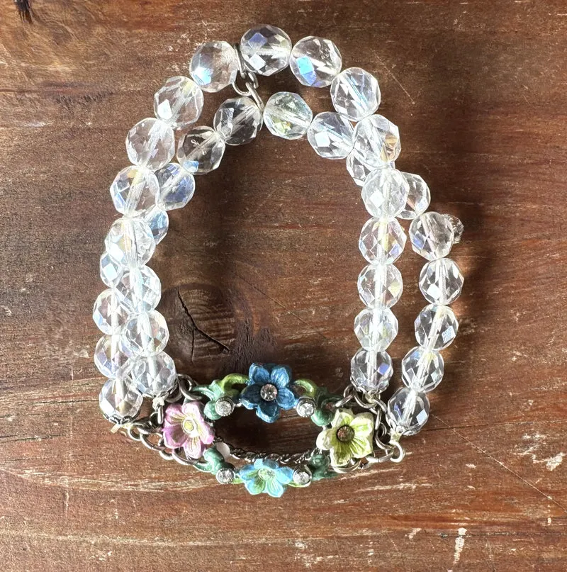 Trachten Armband, weiß, Perlen, Steinchen, Blumen