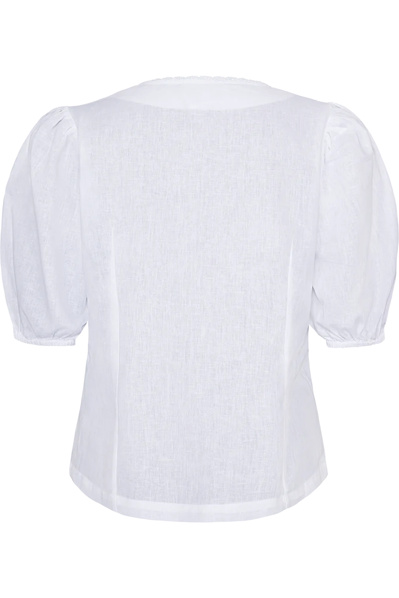 Damen Leinen-Baumwoll-Bluse mit Puffärmel - weiß