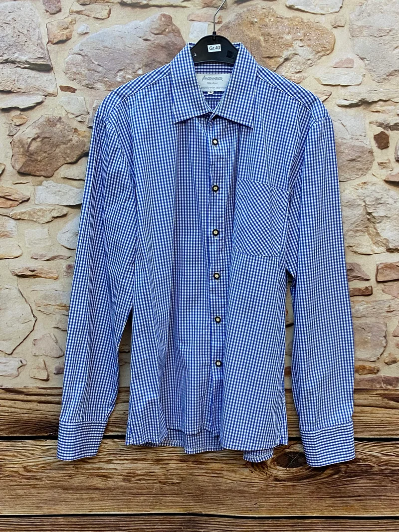 Angermaier Trachtenhemd blau kariert Gr. 40