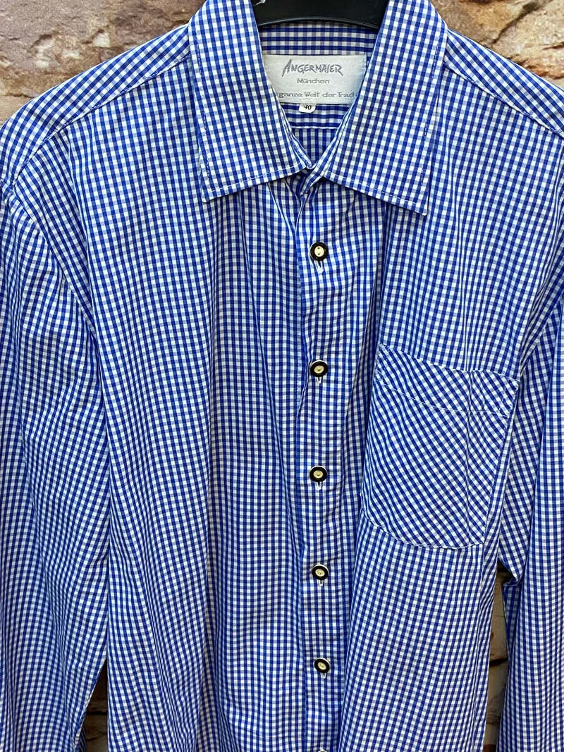 Angermaier Trachtenhemd blau kariert Gr. 40