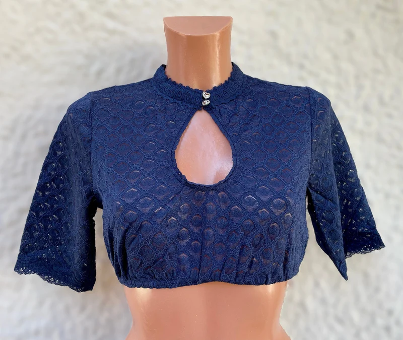 Dirndlbluse Krüger Collection, Franja, hochgeschlossen, halbarm, blau