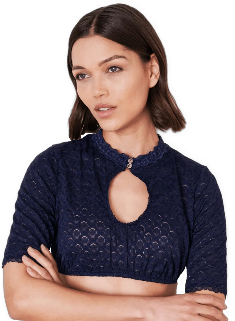 Dirndlbluse Krüger Collection, Franja, hochgeschlossen, halbarm, blau