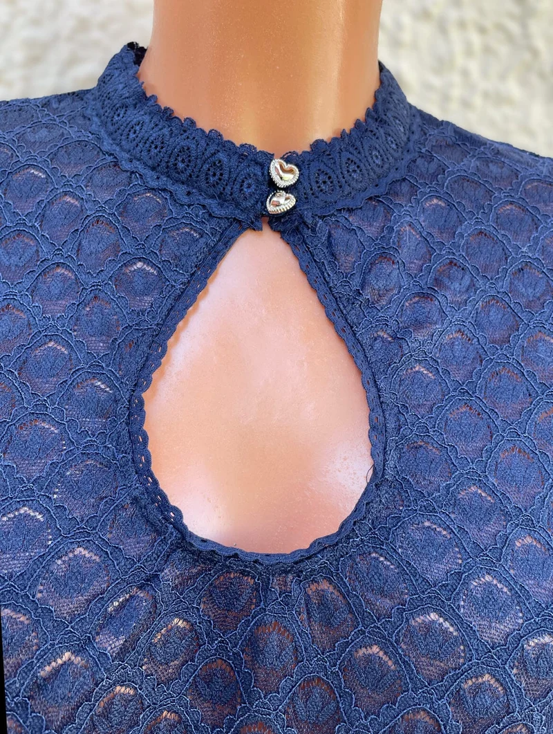 Dirndlbluse Krüger Collection, Franja, hochgeschlossen, halbarm, blau
