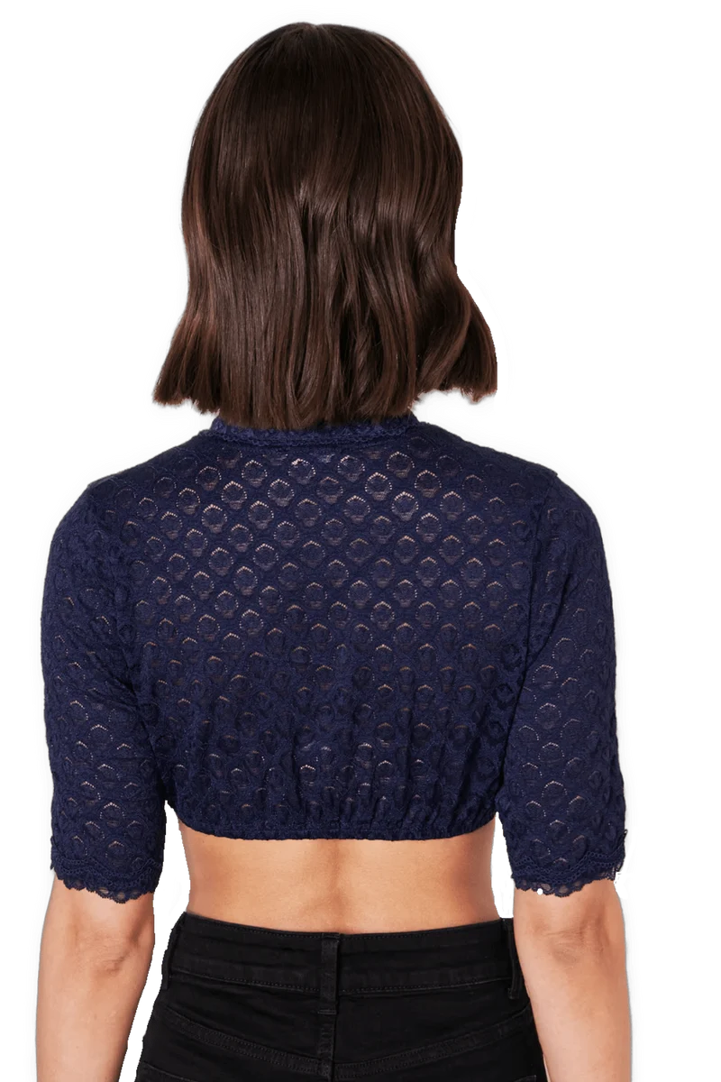 Dirndlbluse Krüger Collection, Franja, hochgeschlossen, halbarm, blau