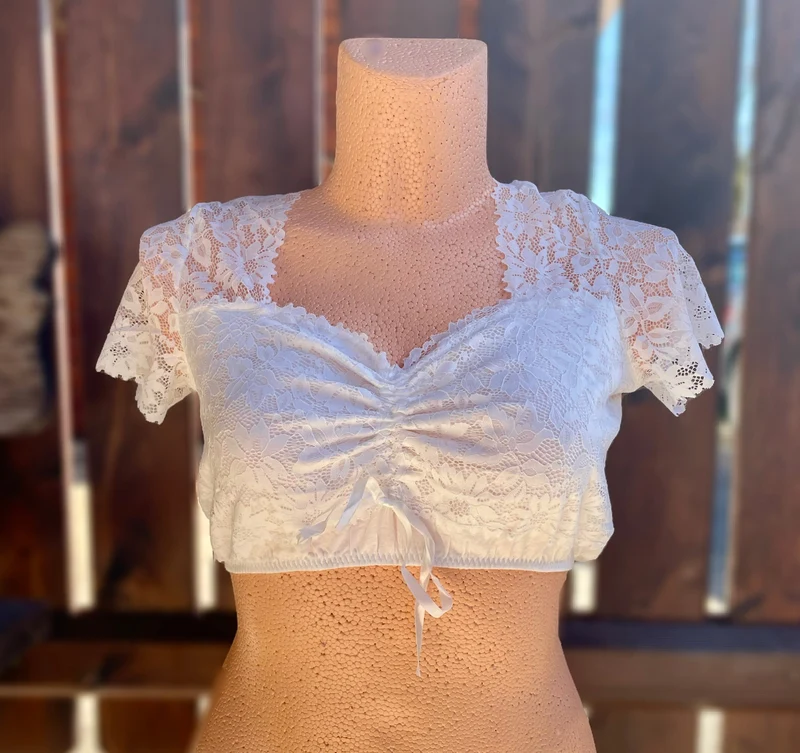 Dirndlbluse Spieth & Wensky, Bahamas, weiß, Spitze, Zugband
