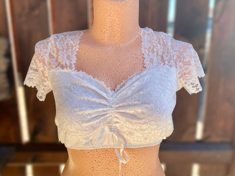 Dirndlbluse Spieth & Wensky, Bahamas, weiß, Spitze, Zugband