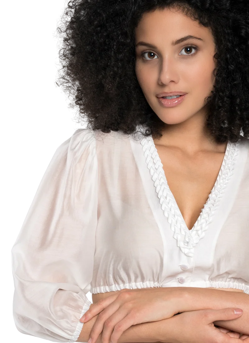 Dirndlbluse, Spieth & Wensky, creme, Fidelia Chiffon V-Ausschnitt