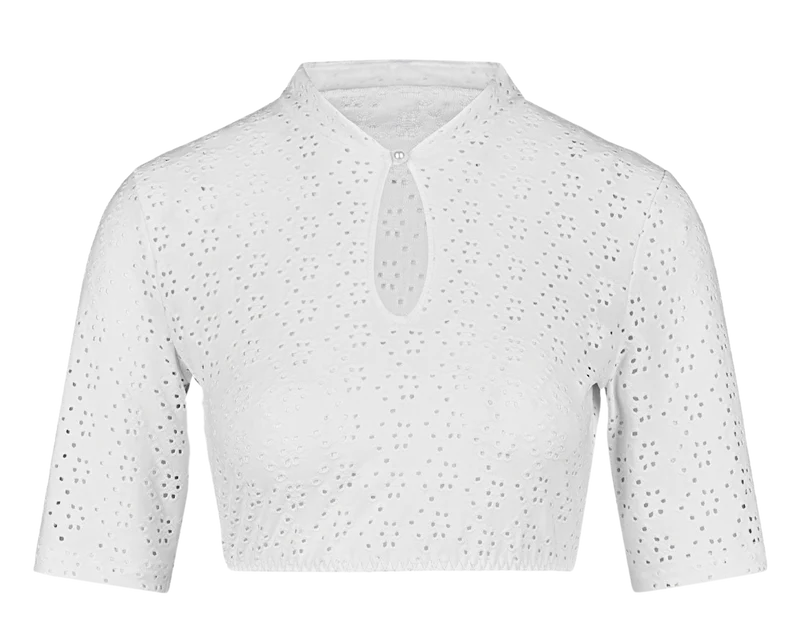 Dirndlbluse Nina von C., Chantal, weiß, Lochstick, hochgeschlossen