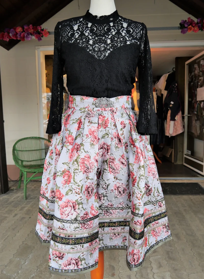 Trachten Rock Midi, Marle, Rosa, grau, Krüger