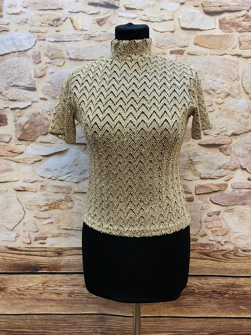 Vintage 50er Jahre Stil Glitzer Oberteil Damen Gr. M in Gold Schwarz