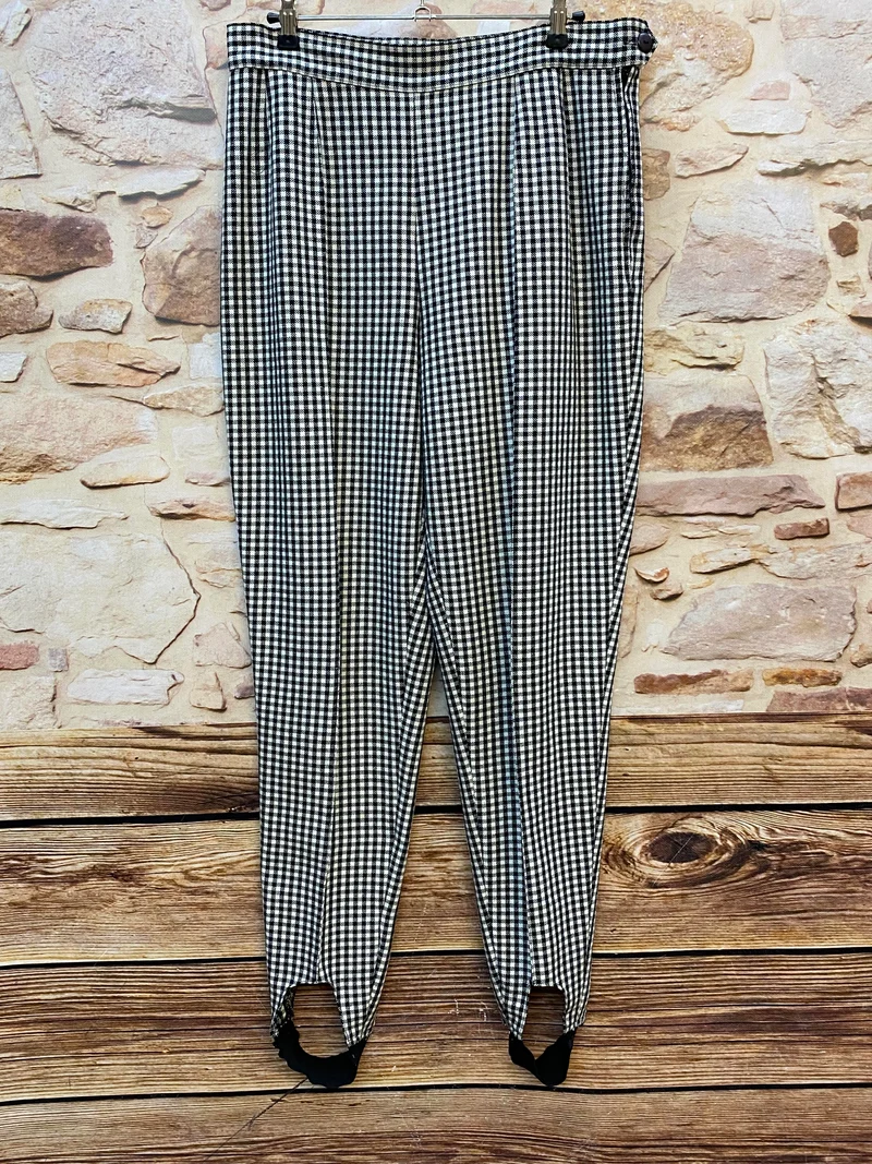 1980er Vintage Pepitahose Damen Gr. 42 mit Fußsteg