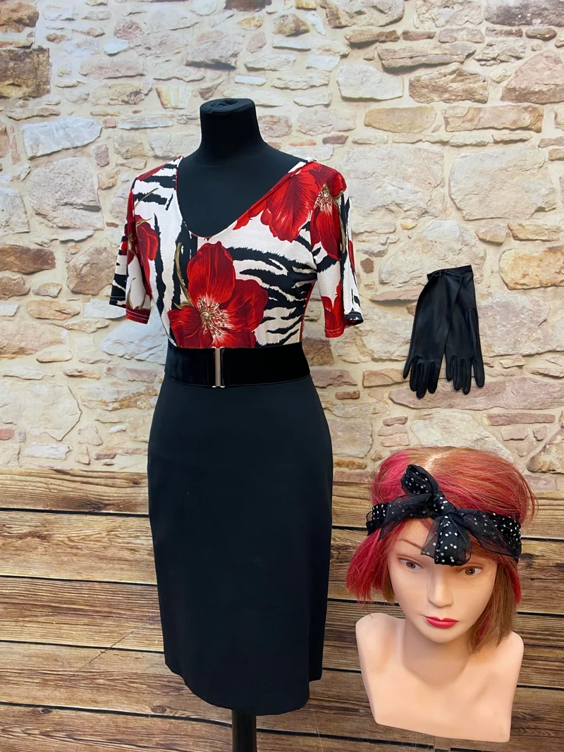 Rockabilly Damen-Outfit Gr. 38 mit Pencilrock