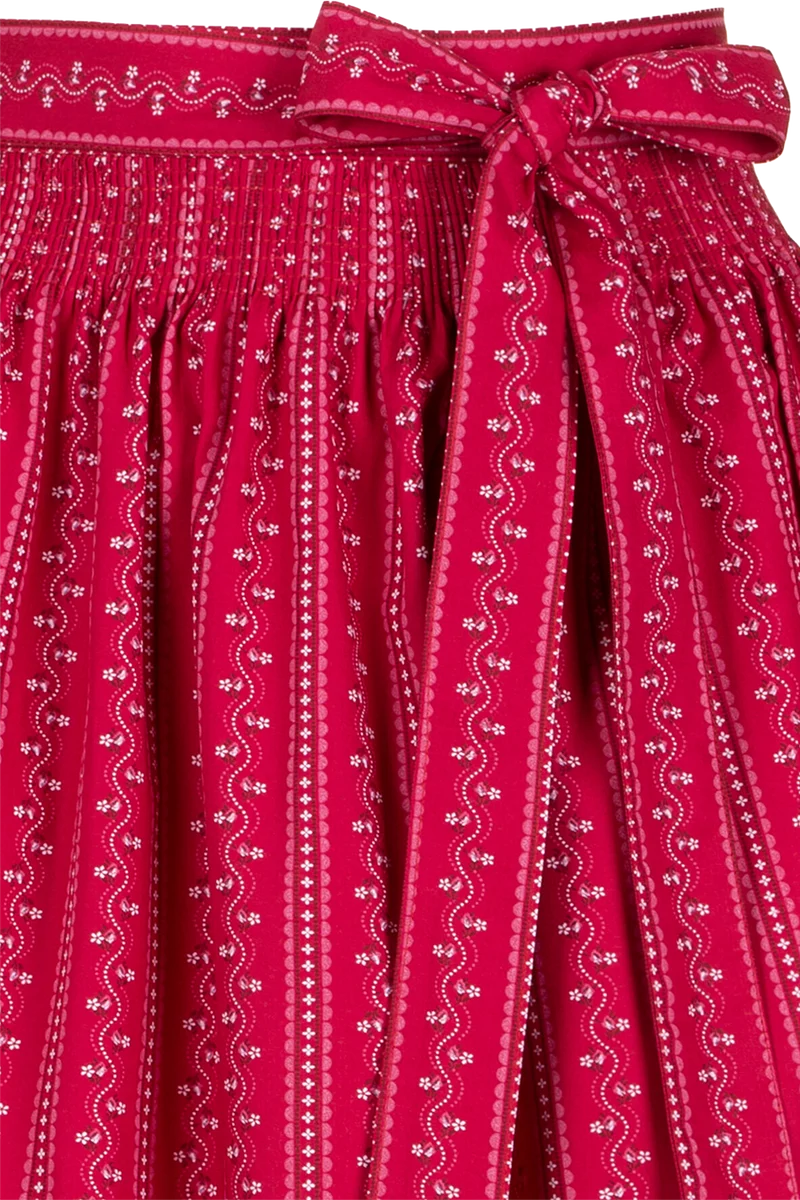 Baumwoll-Dirndlschürze 70cm mit floralem Streifendesign - rot