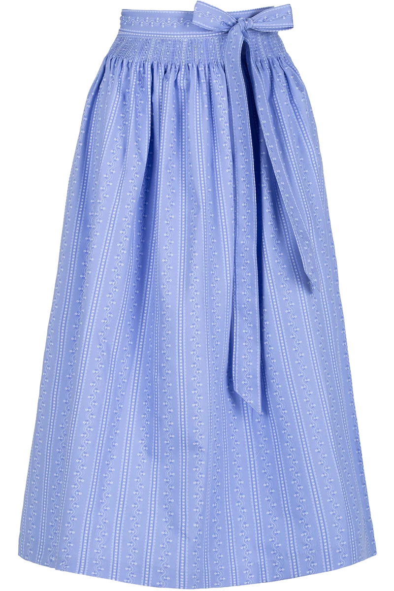 Baumwoll-Dirndlschürze 70cm mit floralem Streifendesign - hellblau