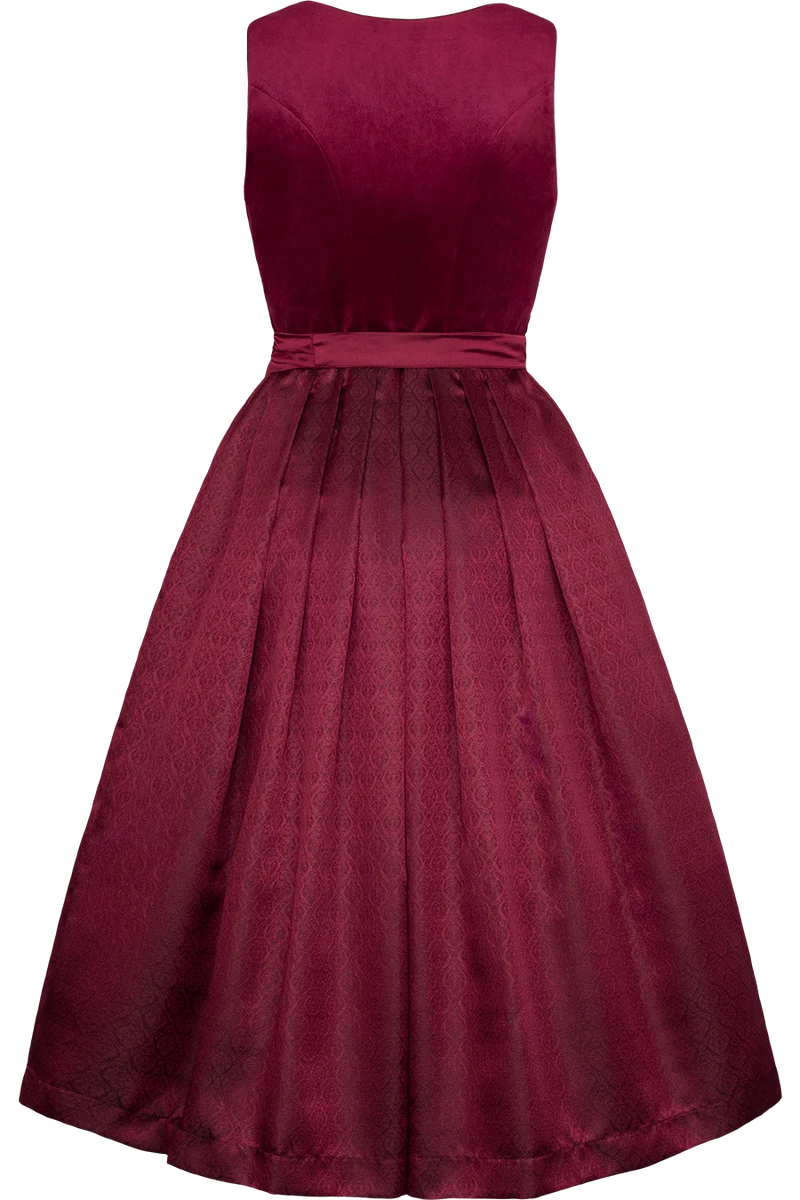Einfarbiges Samtdirndl lang mit Jacquardrock - weinrot