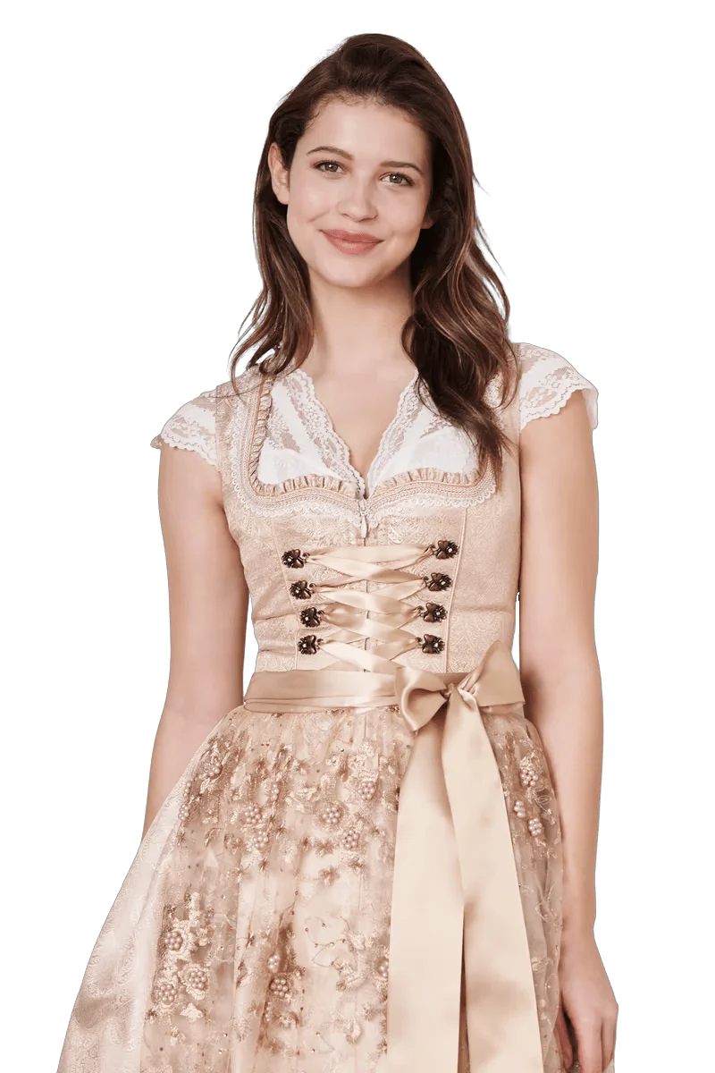 Dirndl Krüger Madl, Midi 60 cm, Kailia, gold, natur, rosa