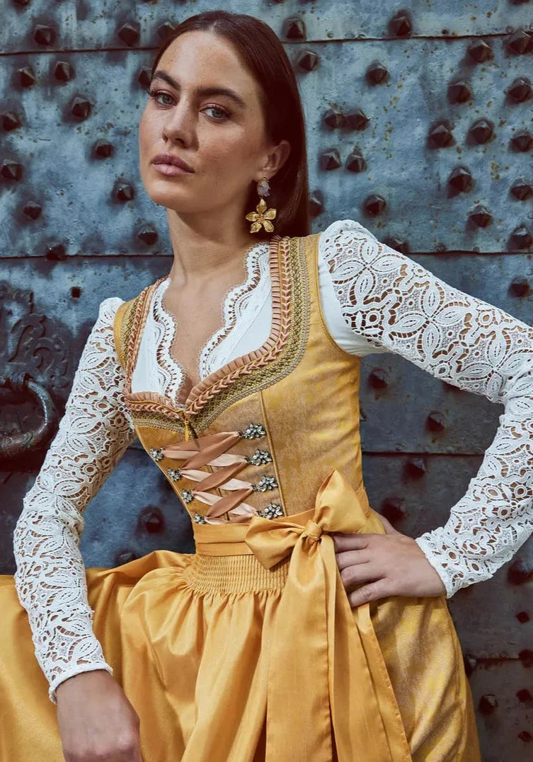 Dirndlbluse Krüger Collection, langarm, Céleste, V- Ausschnitt